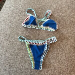 Source Unknown Blue Crochet Trim Bikini